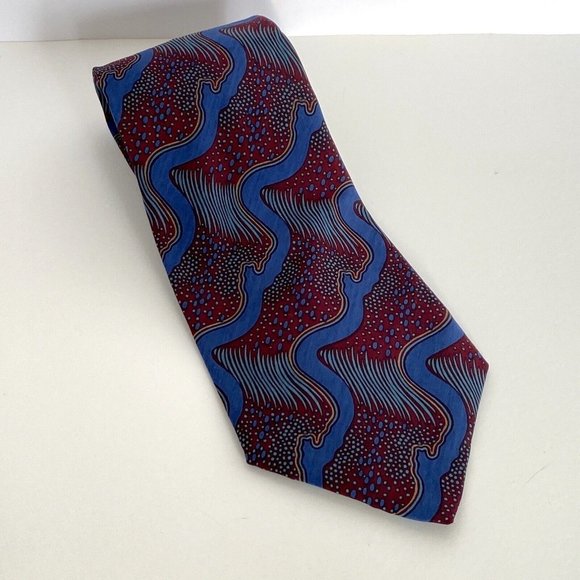Vintage Oleg Cassini Burgundy & Blue 100% Polyester Microfiber Made in USA Tie - Picture 2 of 6